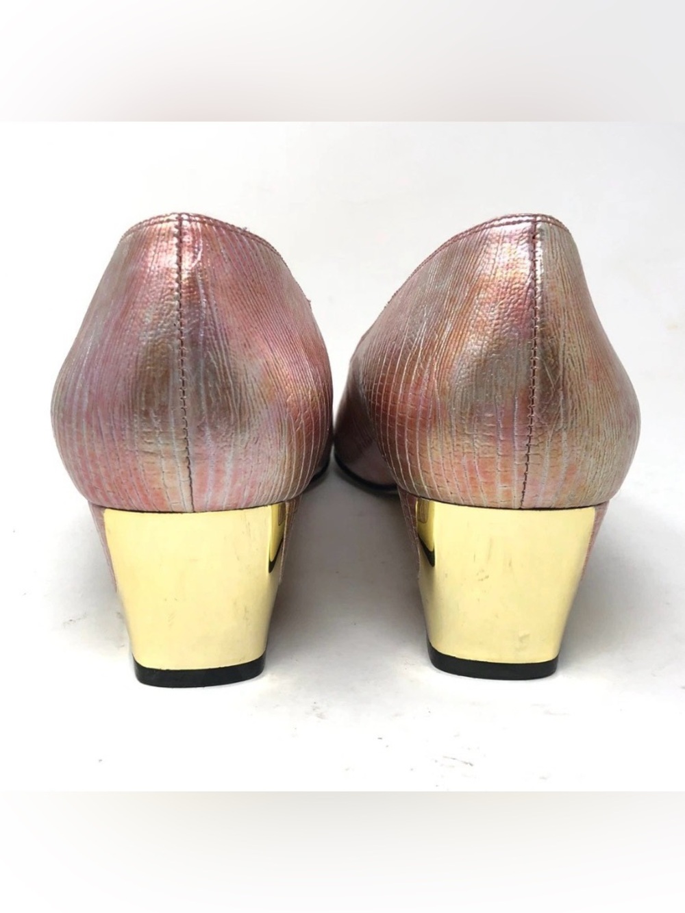 Beautiful Vintage Metallic Pink Heels with Gold Accents ~ Women’s 12 M - Picture 6 of 10
